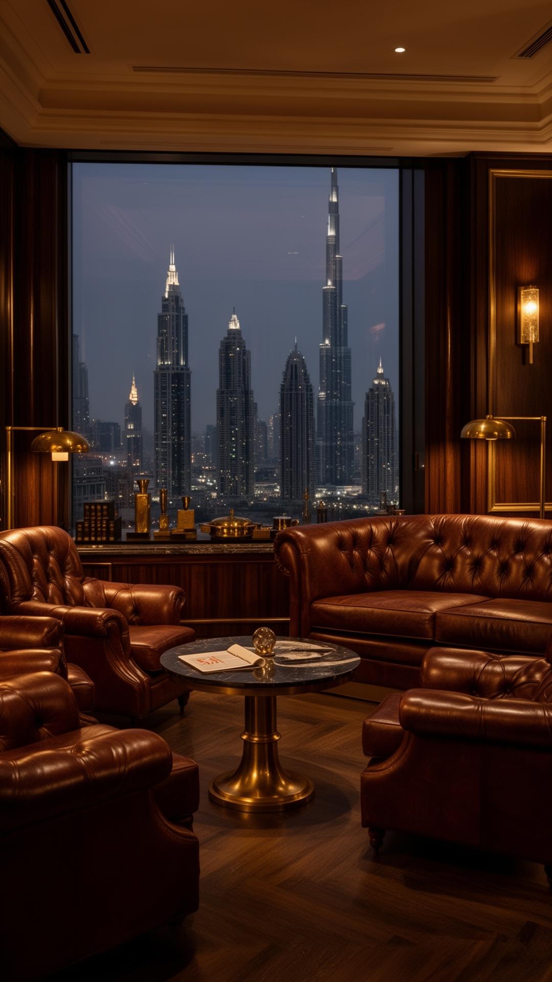 Private executive lounge with Dubai skyline view